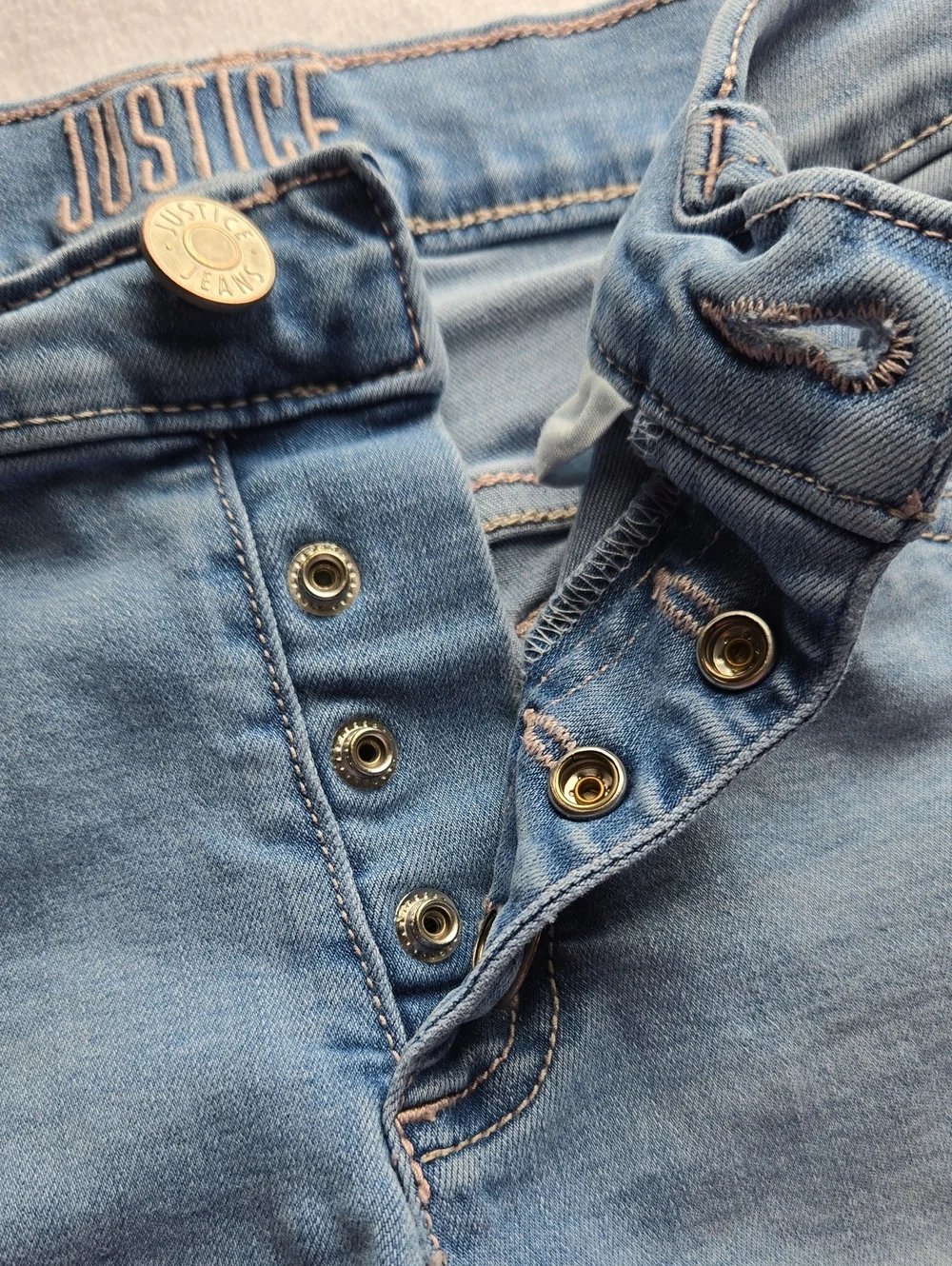 Justice Light Wash Distressed Jean Shorts High Waisted Button Fly Sz 12